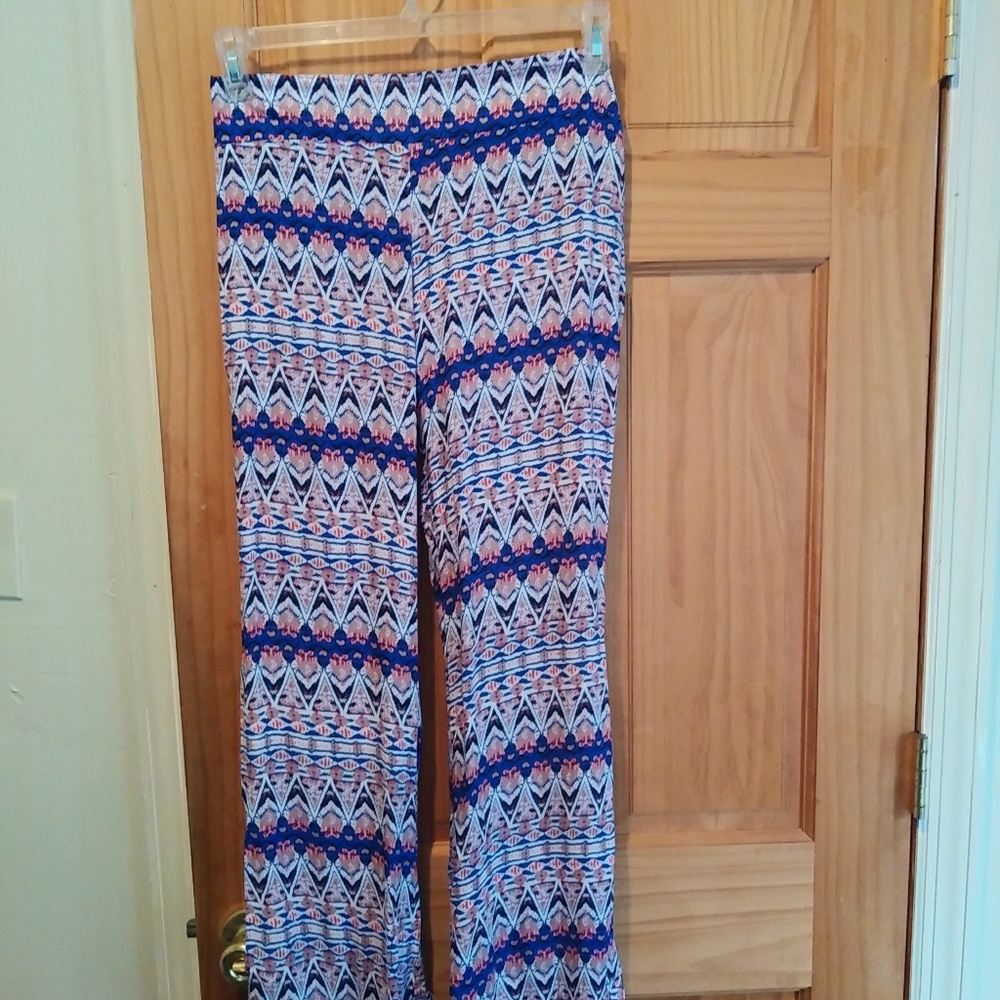 Wide leg printed blue and white pants
